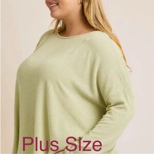 Gilli Top: Plus Size Top. Oversized Comfy Waffle Knit in Sage Green